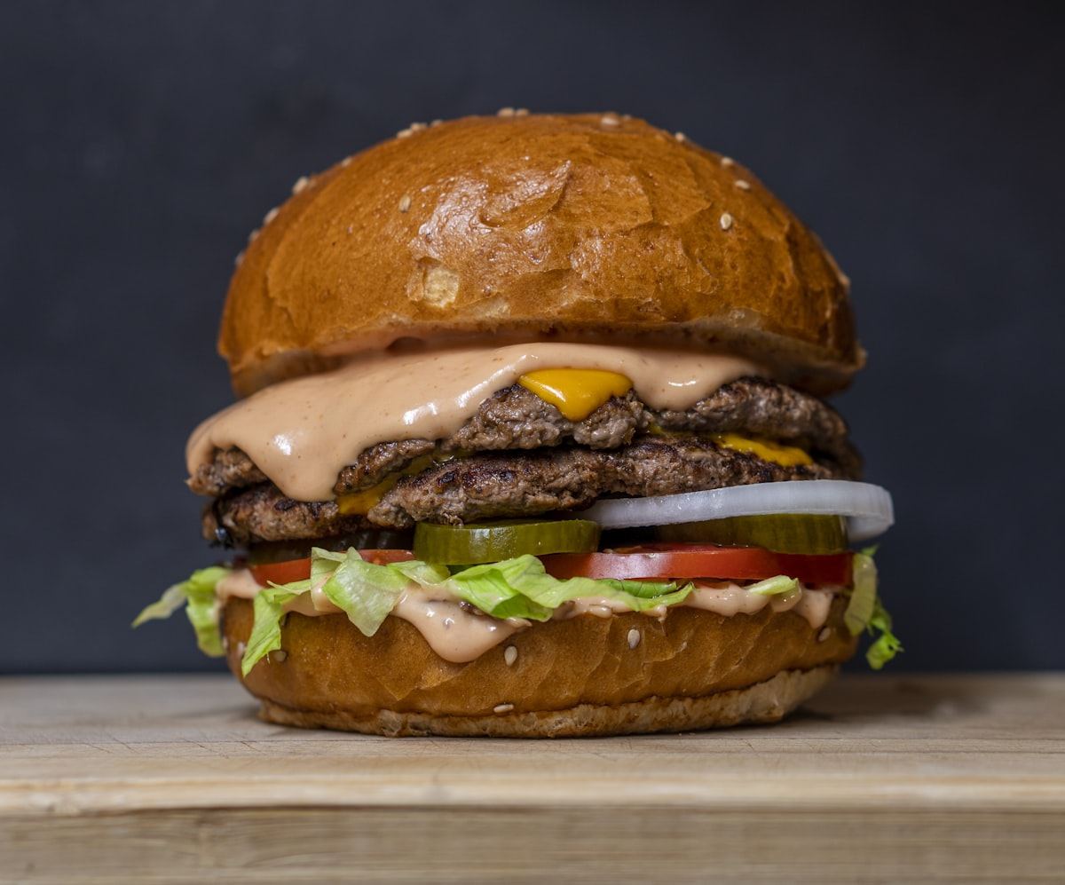 Gourmet burger ready for takeaway packaging