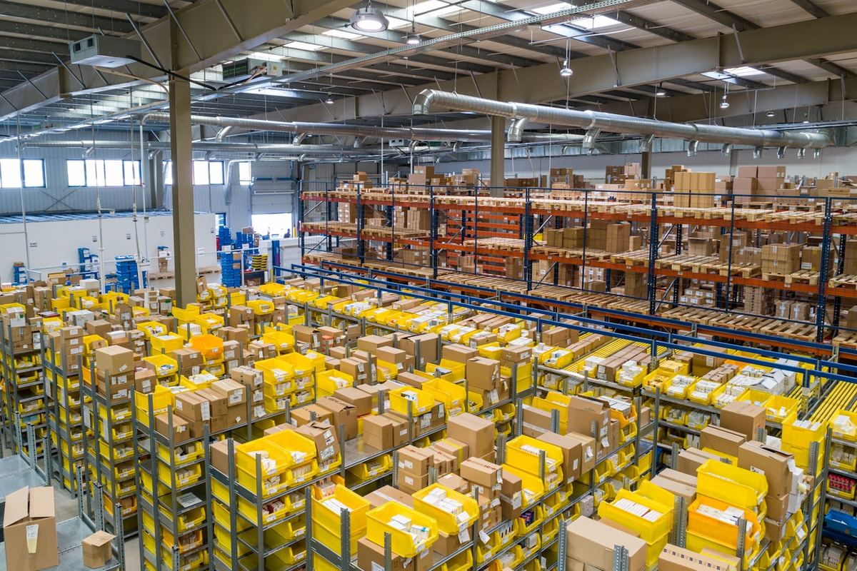 Stocked wholesale warehouse shelving